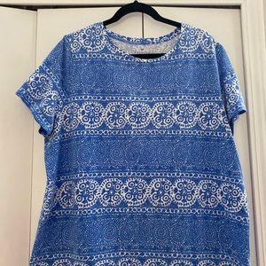 Talbots short sleeved top Size 2X Blue & White pattern EUC $ 25